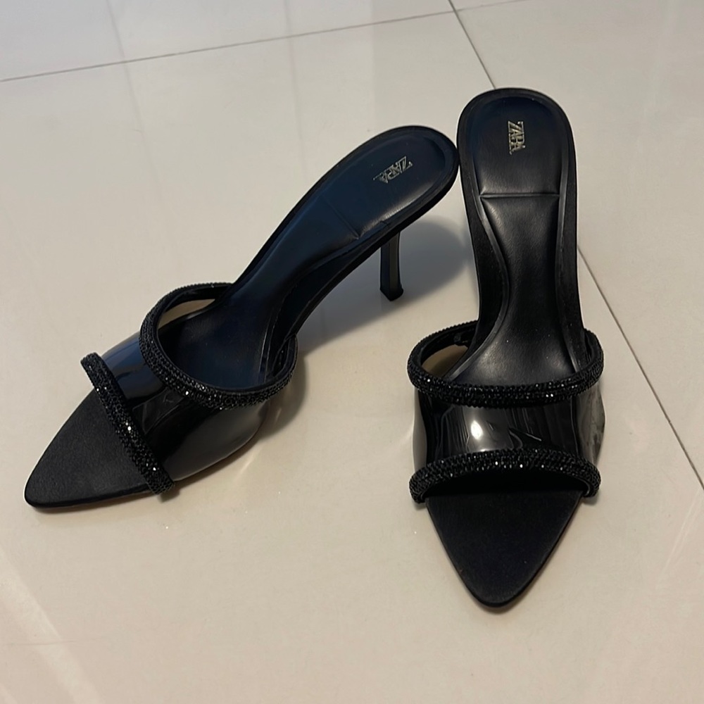 Zara black pvc rhinestone heels size 38